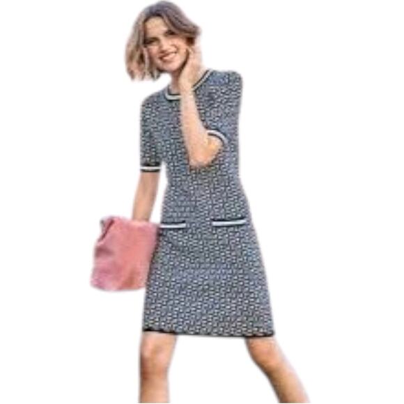 Boden Dresses & Skirts - BODEN Women's 10 Ramona Knit Dress Navy White Geometric Shift Short Sleeve